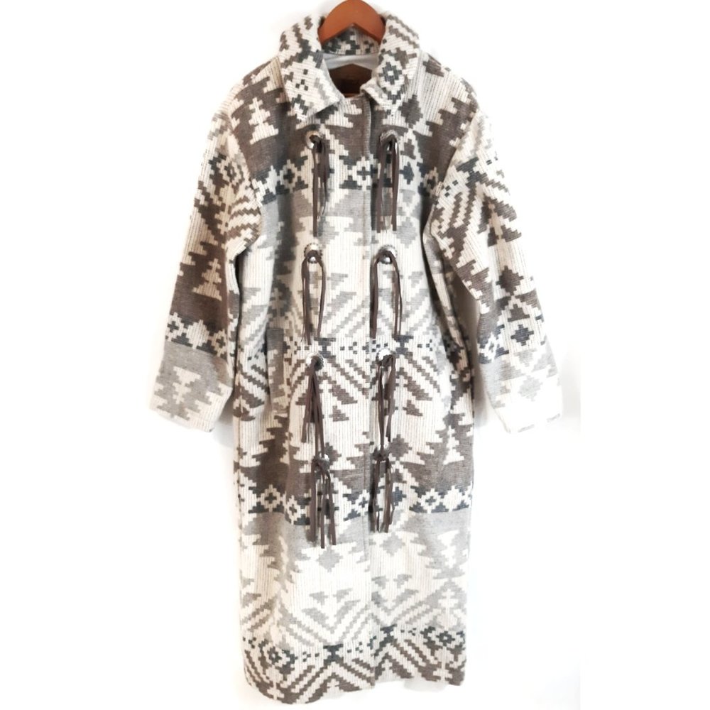 WOOLRICH Aztec Wool Concho Fringe Coat S